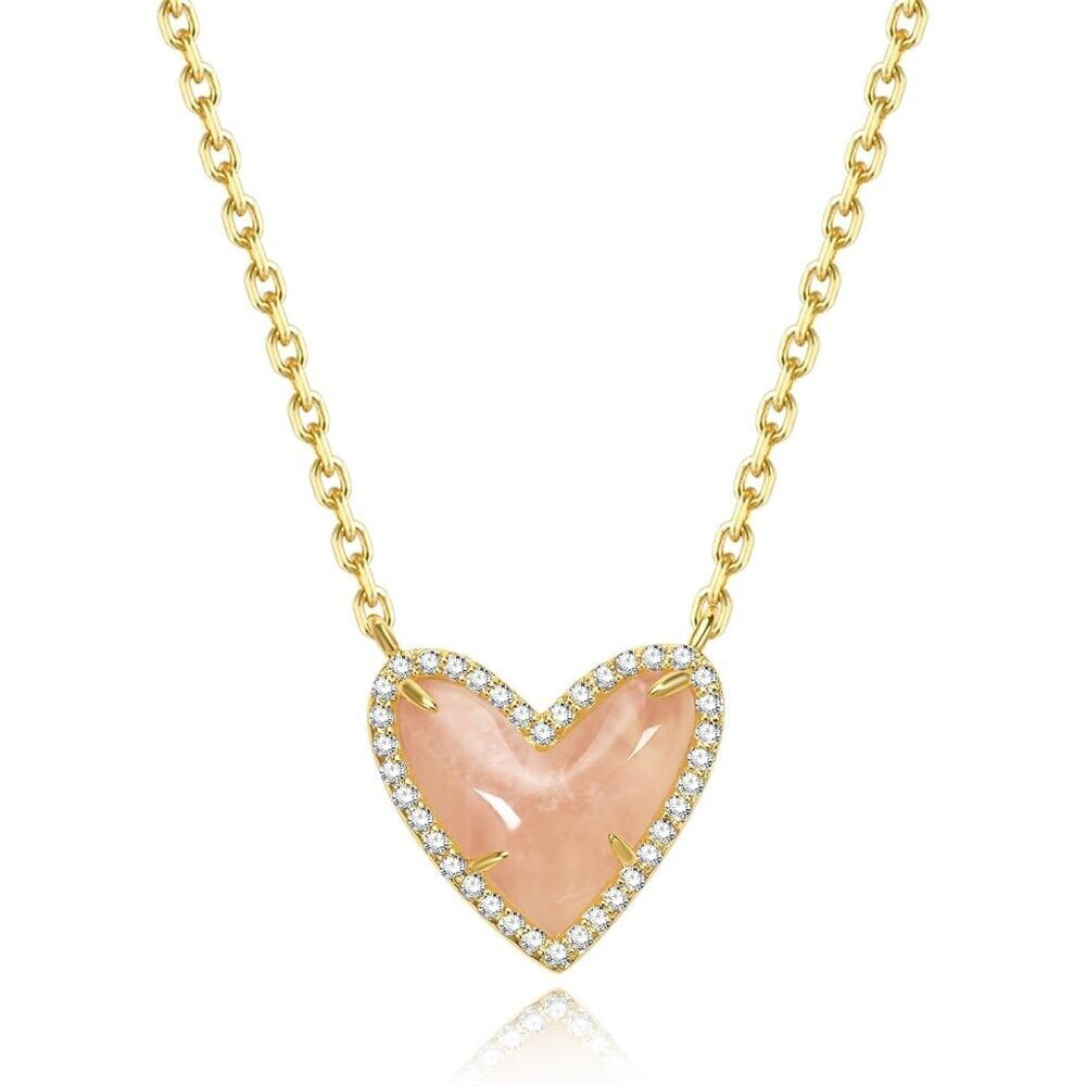 Natural Stone Rosa Peach Heart Teardrop Irregular Necklace for Women Rose Quartz
